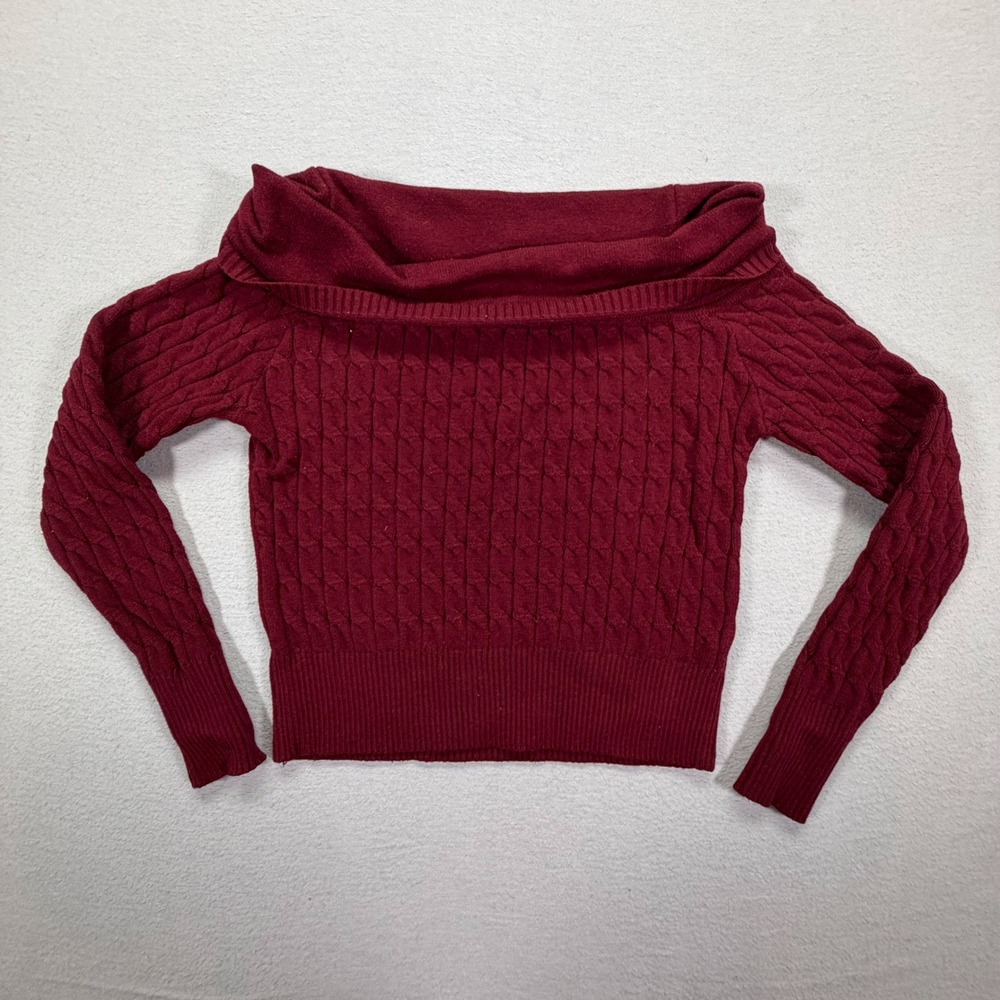 Urban Weekend Womens‎ Sweater Slim Fit Burgundy Cable Knit Off Shoulder XL